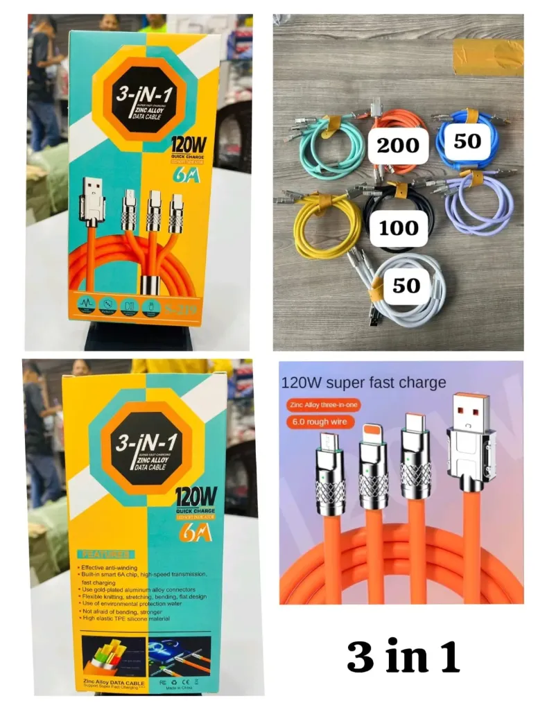 120W,6A, 3in1 ,led flash,metal braided cable