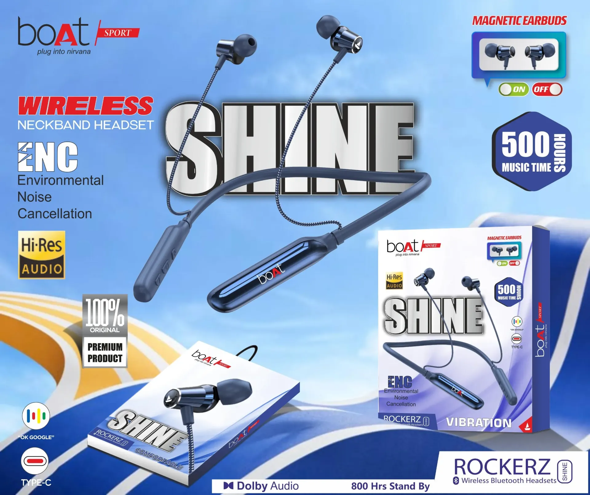 Boat Rockerz Shine Magnetic ON/Off ENC Neckband