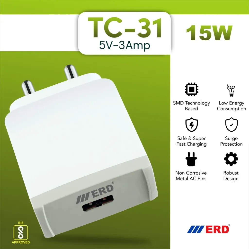 ERD TC-204/TC -31 3A/15W Charger With Type C cable